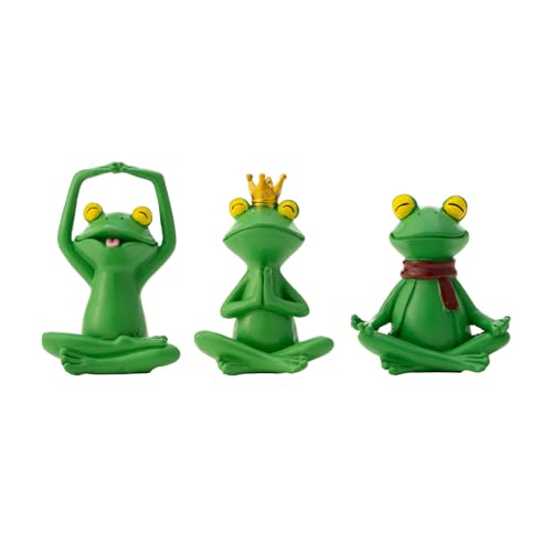Set of 3 Meditating Green Frog Statues - Resin Zen Yoga Frogs Decor Sculptures - Small Cute Animal Figurines for Room, Shelf, Garden Patio - Relaxation Desk Decor & Gifts for Women - color: Green