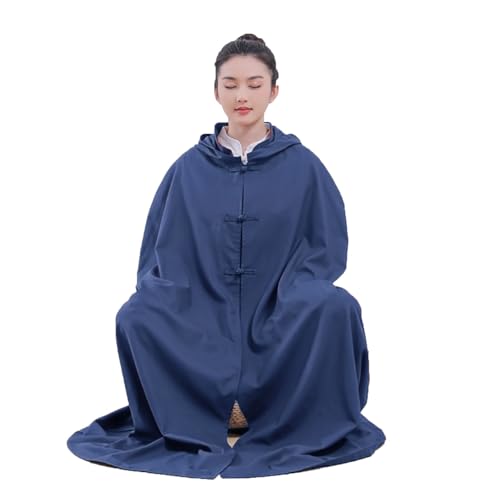 Meditation Buddhist Hooded Cloak Coat,Meditation Cloak Unisex Summer Spring and Autumn Clothes Monk - color: Blue, size: Large