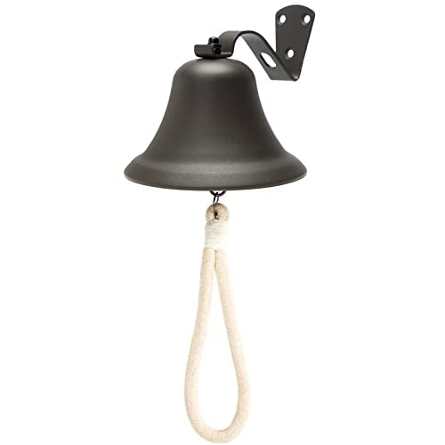 Black Hanging Dinner Bell with Outdoor Mount, Indoor Use, Nautical/Door/Church Design, Rope Included - color: Black