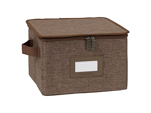 Covermates Keepsakes Zip-Top Storage Box Set, 3 Pack Heavy Duty Polyester Organizer Bins, Stackable Design, ID Window, Reinforced Handles, Closet Home Storage, Brown Heather - color: Brown Heather, size: 10W x 10D x 7H