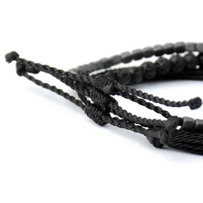 Mezcla Vida Handmade Natural Stone Beaded & Hematite Healing Bracelet Gift for Men-Set of 3 Stackable Adjustable Waterproof String Rope Bracelets