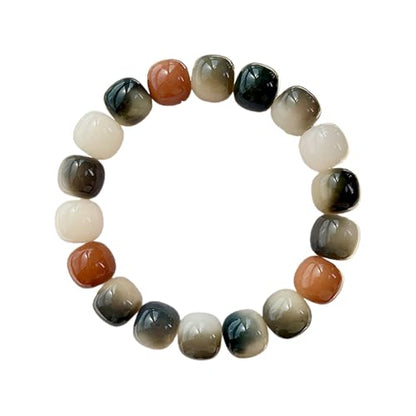 MUDI Bracelet For Women, Bodhi Seed Beads Bracelets Fidget Healing Energy Protection Stretch to My Man Jewelry Gift - color: Round Ink Brown