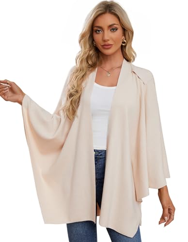 PULI Womens Large Cross Front Poncho Sweater Wrap Topper Knitted Elegant Shawls Cape for Fall Winter - color: 1-beige