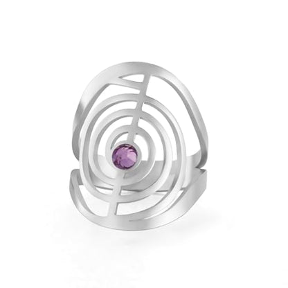 Dreamtimes Cho Ku Rei Reiki Ring Protection Healing Symbol Yoga Rings For Women Sacred Geometry Stainless Steel Energy Yoga Power Ring Sacred Geometry Amulet - color: Silver-P