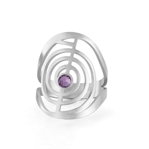 Dreamtimes Cho Ku Rei Reiki Ring Protection Healing Symbol Yoga Rings For Women Sacred Geometry Stainless Steel Energy Yoga Power Ring Sacred Geometry Amulet - color: Silver-P