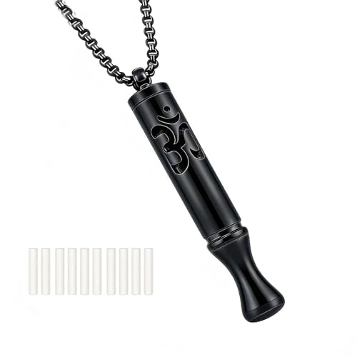 Stainless Steel Breathing Necklace with Meditation Cards, 2-in-1 Aromatherapy Necklace for Calm, Stress Support, Focus, and Urge Management for Women Men - color: Black, style: Necklace