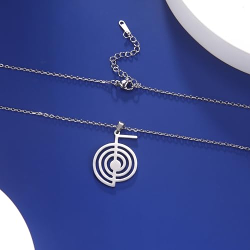 Cho Ku Rei Reiki Symbol Necklace Cho Ku Rei Energy Symbol Amulet Healing Reiki Pendant for Women Sacred Geometry Necklace Yoga Power Spiral Meditation Jewelry - color: Cho Ku Rei necklace silver