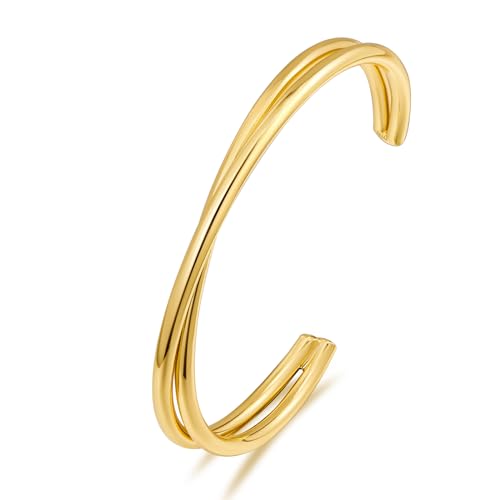 WOWORAMA Dainty Gold Cuff Bracelets for Women Delicate Thin Wire Open Bangle Bracelets Stackable Minimalist Wrist Cuff Bracelets Flexible Adjustable Size - color: Thin Cuff