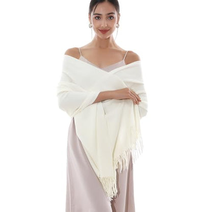 RIIQIICHY Winter Scarfs for Women Pashmina Shawls Wraps for Evening Dresses Large Warm Soft Scarves - color: Ivory