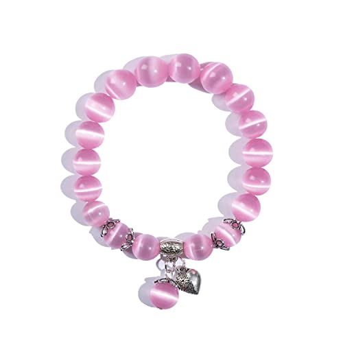 Natural Stretch Gemstone Bracelet Healing Stone Beaded Bracelets for Women Men Gifts (Unisex) - color: Pink