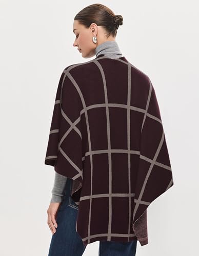 PULI Womens Elegant Cross Front Shawl Wraps Knitted Ponchos Cape Light Weight Poncho Sweater Soft Warm Travel Wraps - color: Classic Check-burgundy and Oatmeal