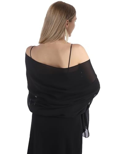 Chiffon Shawls and Wraps for Evening Dresses Women Elegant Soft Scarf Bridal Scarve Wedding Stole - color: Black, size: One Size