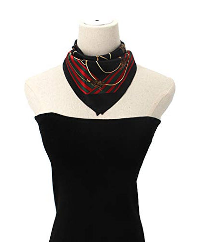 ANDANTINO 100% Mulberry Silk Scarf -21” Lightweight Square Neckerchief – Breathable Digital Printed Scarves with Gift Packed - color: Black & Red