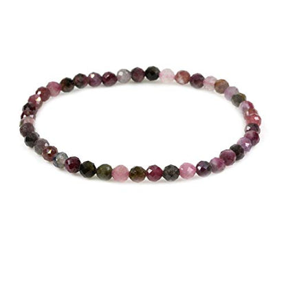 Keleny Gem Semi Precious Gemstones 4mm Round Beads Crystal Stretch Bracelet 7 Inch Unisex - color: Faceted Multicolor Tourmaline