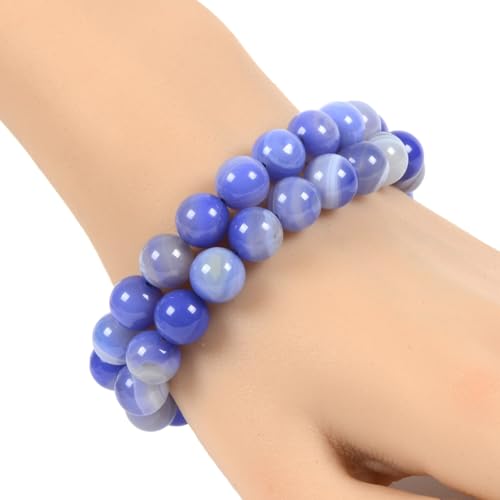 Justinstones Gem Semi Precious Gemstone 10mm Round Beads Stretch Bracelet 7 Inch Unisex - color: Dyed Blue Banded Agate
