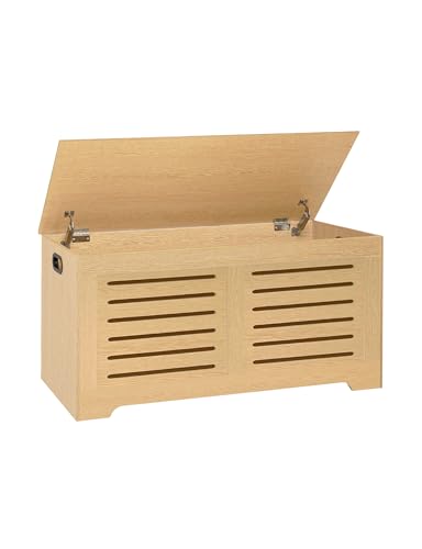 Storage Chest, 39.4”Wooden Storage Box with 2 Safety Hinges, Entryway Shoe Bench with Flip-Top, Farmhouse Style Trunk for Living Room, Bedroom, Play Room, Easy Assembly, Natural - color: Natural, size: 39.4"L