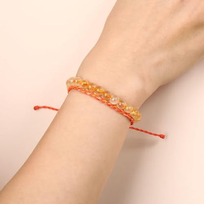 QOGIR 2pcs Handmade Healing Bracelet, Natural Gem Stone Crystal Elastic Bracelet - color: Citrine(Stone of Wealth), size: 6mm