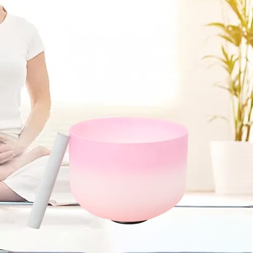 Crystal Singing Bowl 8 inch F Note, Colorful Pink Sound Bowl with Mallet O-ring, Sound Healing Instruments for Healing Mindfulness Meditation Yoga Sound Baths - size: 8inch