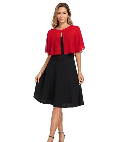 TONGFANTFL Women's Soft Chiffon Capelets Shawls and Wraps for Evening Wedding Cape Bole Cover Up - color: Red