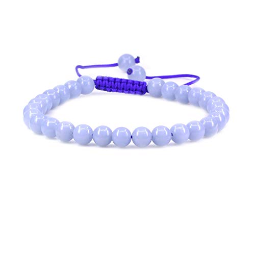 Keleny Natural Gemtone 6mm Round Beads Crystal Adjustable Braided Macrame Tassels Bracelets Unisex - color: Blue Angelite