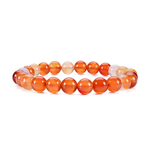 Cherry Tree Collection Tigers Eye Bracelets Plus Over 40 Other Stones – Gemstone Beads for Men & Women, Promotes Protection, Courage, Focus, Balance & Luck – Available in S, M, L with 8mm Round Beads - color: Carnelian, size: Medium
