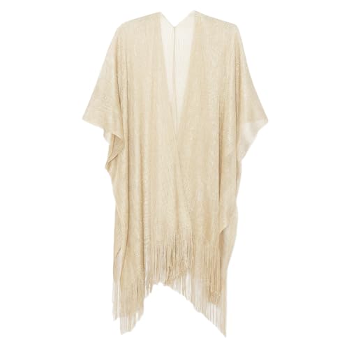 Sparkle Metallic Evening Shawls for Women formal Party Dresses Beach Travel Cardigan Shawl Wrap for Swimsuit - color: D-off White