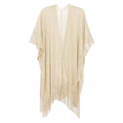 Sparkle Metallic Evening Shawls for Women formal Party Dresses Beach Travel Cardigan Shawl Wrap for Swimsuit - color: D-off White