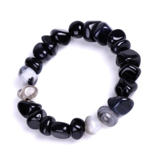 HZHRony Healing Crystal Stone Beads Bracelet Irregular Gemstone Beaded Bracelets For Women and Men Anxiety Relief Yoga Bracelet Jewelry Gifts 7 Inch - color: Black