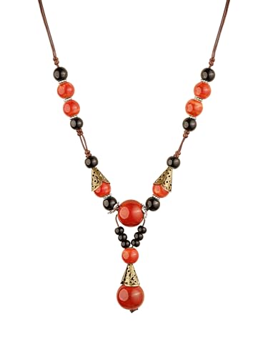 MINACHI Vintage Bohemian Ethnic Colorful Ceramic Bead Long Y Necklace, Hippie Boho Summer Fashion Jewelry Gift for Women - color: S01B