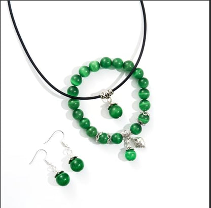 Natural Stretch Gemstone Bracelet Healing Stone Beaded Bracelets for Women Men Gifts (Unisex) - color: Green 3pc
