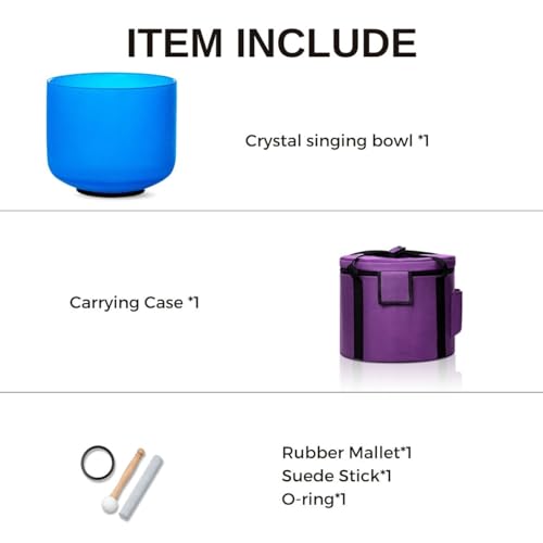 8 Inch Blue G Note 432hz Throat Chakra Crystal Singing Bowl Healing with Carrying Case and Rubber Mallet Suede Strikers Oring - color: Blue G Note, size: 8 inch