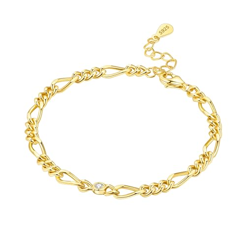 Women's 925 Sterling Silver Bracelet, Non Tarnish 18K Gold Plated Bracelets for Women, Dainty Chain Simple Jewelry Cute Handmade Minimalist for Gift - color: Golden | Concise