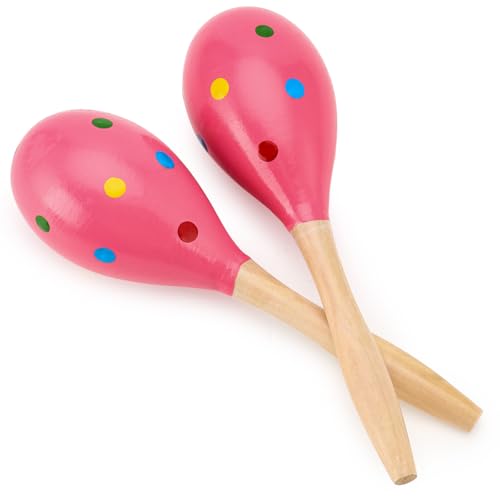 2 Pcs Maracas, 9 Inch Hand Percussion Rattles, Wooden Rumba Shaker Hand Musical Instruments with Clear Rhythm for Music Leraning (Pink Dot-9 Inch) - color: Pink Dot-9 Inch