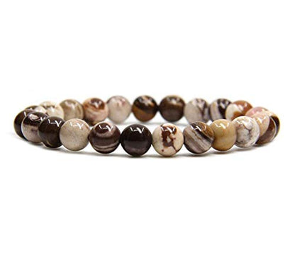 Angelstones Handmade Natural Healing Gemstone 8mm Round Beads Stretch Crystal Bracelet 7 Inch Unisex - color: African Zebra Jasper