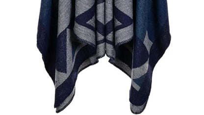 Women's Shawls and Wraps Open Front Poncho Cape Winter Sweater - color: M2-navy Diamond