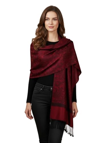 PASKMLNA Paisley Jacquard Pashmina Shawl Wrap Scarf Stole - color: Burgundy Black
