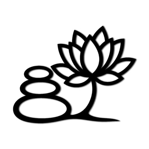 Lotus Flower and Zen Stones Metal Wall Art Metal Outdoor Decor Metal Signs Minimalist Aesthetic Wall Decor Elegant Tranquil Sculpture Home Decoration for Living Room Bedroom Spa Office Balcony (Black,16inch)