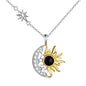Sun and Moon Necklace for Women 925 Sterling Silver Celtic Crescent Moon Pendant Blue Opal/White Opal/Abelone Shell/Labradorite/Moonstone Jewelry Gift for Teen Girls - color: black agate