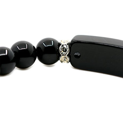 Justinstones Gem Semi Precious Gemstone Love Heart Charm Stretch Beaded Bracelet Unisex - color: Black Agate