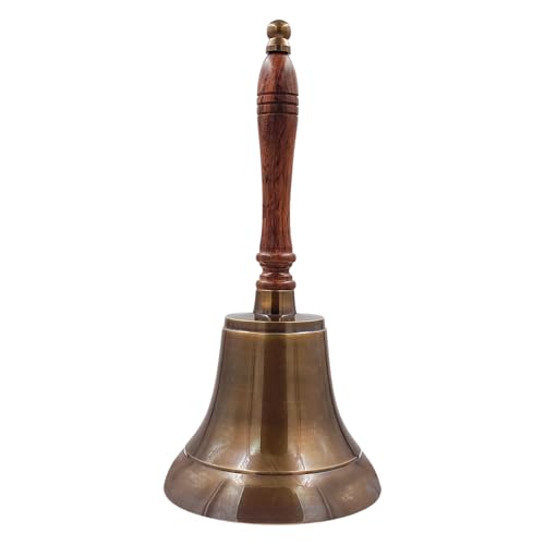 Large & Heavy Solid Brass Loud Hand Call Bell for Weddings, Christmas, School 11"(H) 5"(D) Antique Brass by THDC - color: Antique