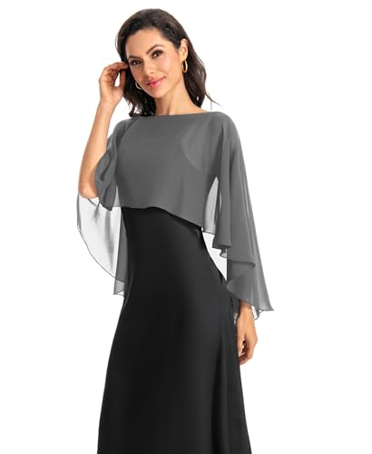 Baoqiya Women's Capelet Shawls and Wraps for Evening Dresses Soft Bridesmaid Shawl Chiffon Cape Wedding Cover Up - color: Dark Grey