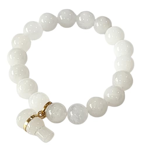 White Jade Bracelet for Meditation & Mindfulness – Calming Energy Jewelry for Women – Gift Set with Red Pouch.