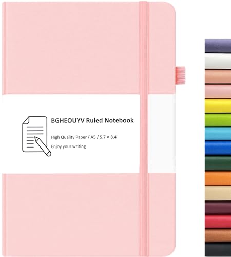 Notebook Journal, College Ruled Notebook Lined A5 160 Pages,Hard Cover Journals for Writing, Notebooks for Work Office School Women Men,5.7 inches x 8.4 inches(Pink) - color: Pink