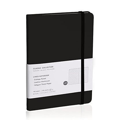 Lined Journal Notebook – Hardcover Notebook for Men & Women – Journals for Writing, Work, School, Home & Daily Notes, 160 Pages – Medium A5, 5.7"x8", 100 gsm Thick Paper (Black) - color: Black