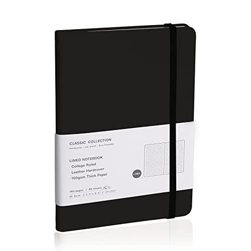 Lined Journal Notebook – Hardcover Notebook for Men & Women – Journals for Writing, Work, School, Home & Daily Notes, 160 Pages – Medium A5, 5.7"x8", 100 gsm Thick Paper (Black) - color: Black