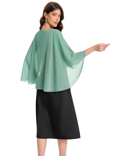 Baoqiya Women's Capelet Shawls and Wraps for Evening Dresses Soft Bridesmaid Shawl Chiffon Cape Wedding Cover Up - color: Bean Green