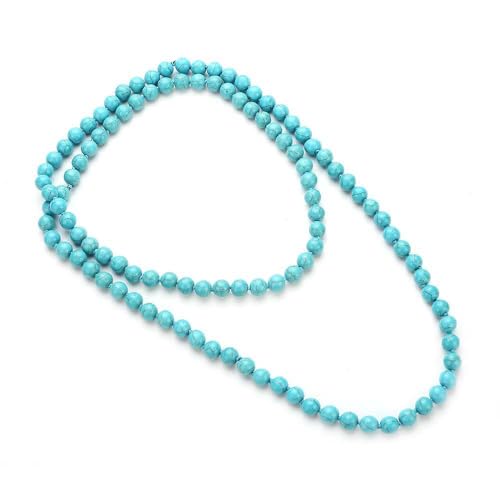 JAYUMO 8mm Mala Beads Necklace Natural Stone Meditation Statement Necklace Hand Knotted Japa Yoga Rosary Prayer Beaded Tassel Necklace - color: turquoise choker