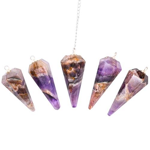 Amazing Gemstone Chevron Amethyst Crystal Pendulum for Divination - Certified Dowsing Crystals and Healing Stones for Chakra Balancing and Meditation - Enhance Reiki Spiritual Growth - color: Amethyst (Chevron)