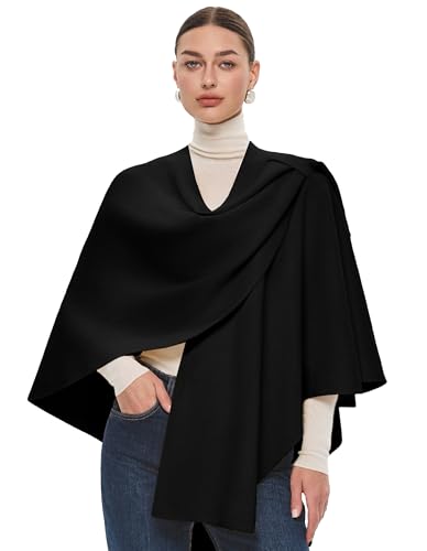 PULI Womens Large Cross Front Poncho Sweater Wrap Topper Knitted Elegant Shawls Cape for Fall Winter - color: Extra Warm Black