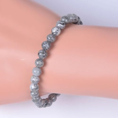 Justinstones Gem Semi Precious Gemstone 6mm Round Beads Stretch Bracelet 6.5 Inch - color: Black Lace Jasper